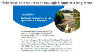 Sécheresse et ressources en eau: agir à court et à long terme | OIEau et OFB